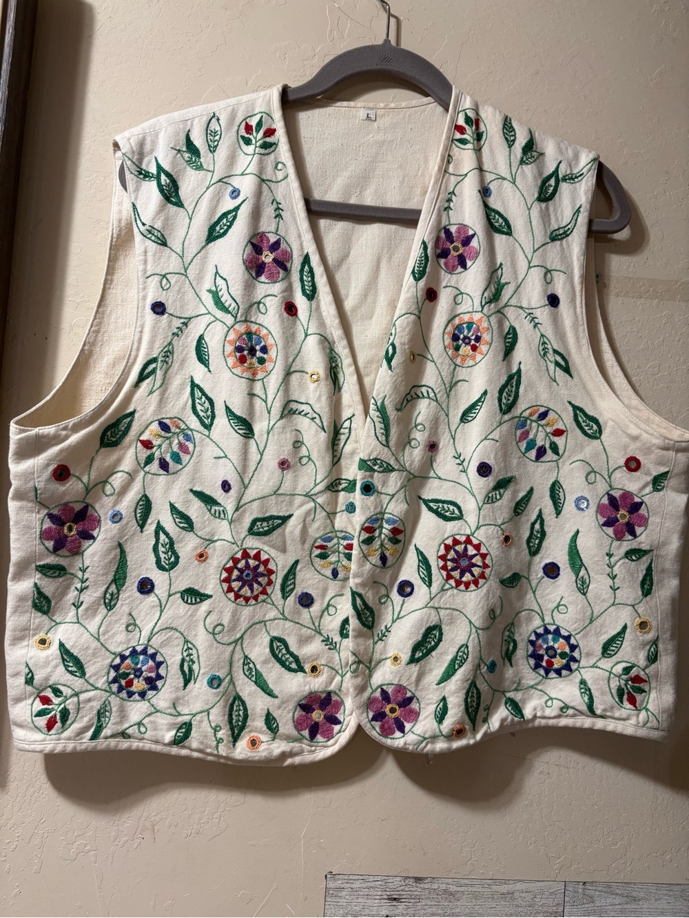 Embroidered Cream Floral Vest - Women's Tunic Layering Piece